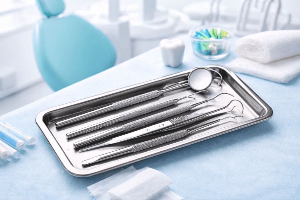 dental instruments and dental tools used by dentists in dental clinic